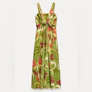Zara Printed Midi Dress Open Bow Tie back detail Size S